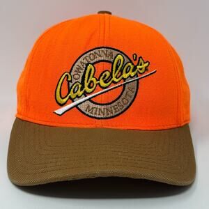 Vintage 90s Cabelas Hat Baseball Cap Owatonna Minnesota Strapback Blaze Orange